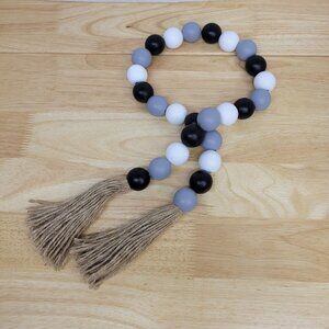 Farmhouse Multi Color Wood Bead Garland with Tassels Rustic Country Decor
